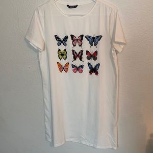 White T-Shirt Dress with Butterfly Print!